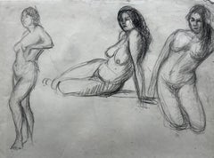 Mid Century French School Double Sided Nude Figure Studies Drawing