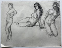 Mid Century French School Double Sided Nude Figure Studies Drawing