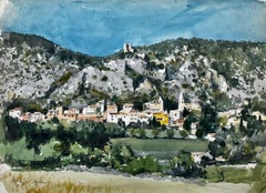 Provence Mornieux Village Landscape Watercolor Gouache Pierre Neveu