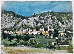 Provence Mornieux Village Landscape Watercolor Gouache Pierre Neveu