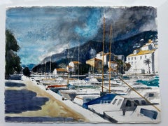 Menton Harbor French Riviera Watercolor Gouache Pierre Neveu