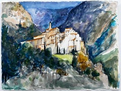 Peillon Provence Hilltop Village Acquerello Gouache Pierre Neveu