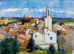 Cucuron Provence Village Rooftops Watercolor Gouache Pierre Neveu