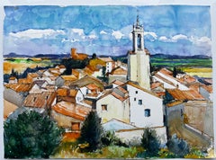 Cucuron Provence Village Rooftops Watercolor Gouache Pierre Neveu