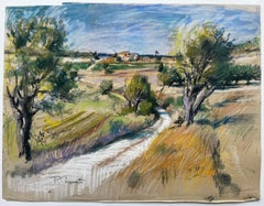 Provence Countryside Olive Trees Pastel Landscape Pierre Neveu