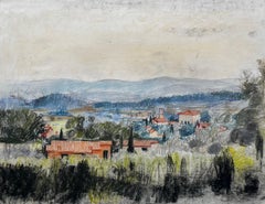 Provence Village with Red Roofs Pastel Landscape Pierre Neveu