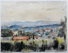 Provence Village with Red Roofs Pastel Landscape Pierre Neveu