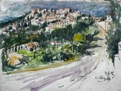 Murs Provence Hilltop Village Watercolour Pierre Neveu