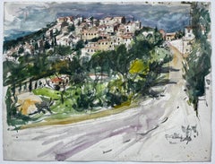 Murs Provence Hilltop Village Watercolour Pierre Neveu