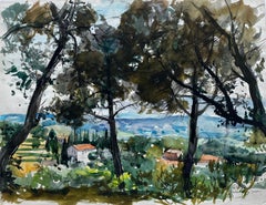 Chateauneuf de Grasse Paisaje provenzal Acuarela Pierre Neveu