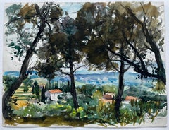 Chateauneuf de Grasse Paisaje provenzal Acuarela Pierre Neveu