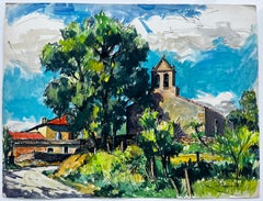 Provence Village Church Bell Tower Gouache Pierre Neveu