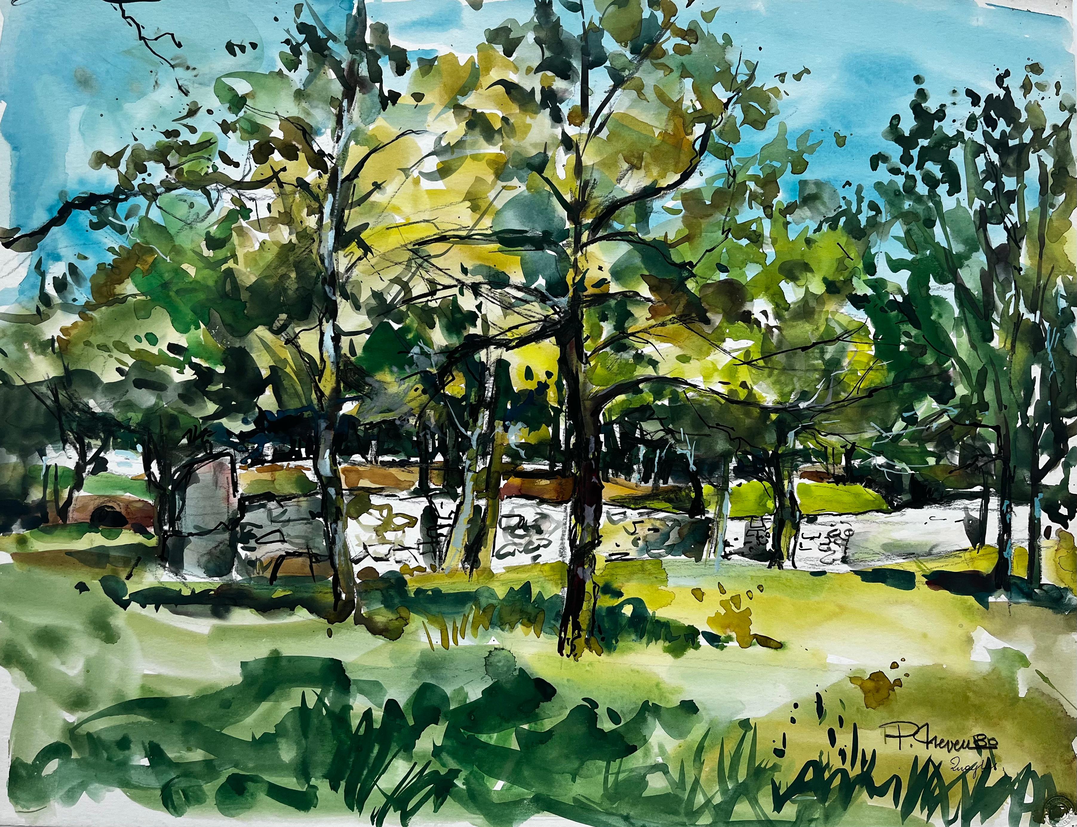 Provence Landscape Possibly Luynes Watercolour Pierre Neveu