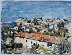 Saignon Provence Dorf Dächer Landschaft Aquarell