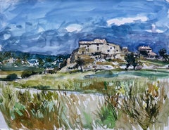 La Roche d'Olargues Französische Dorflandschaft Aquarell