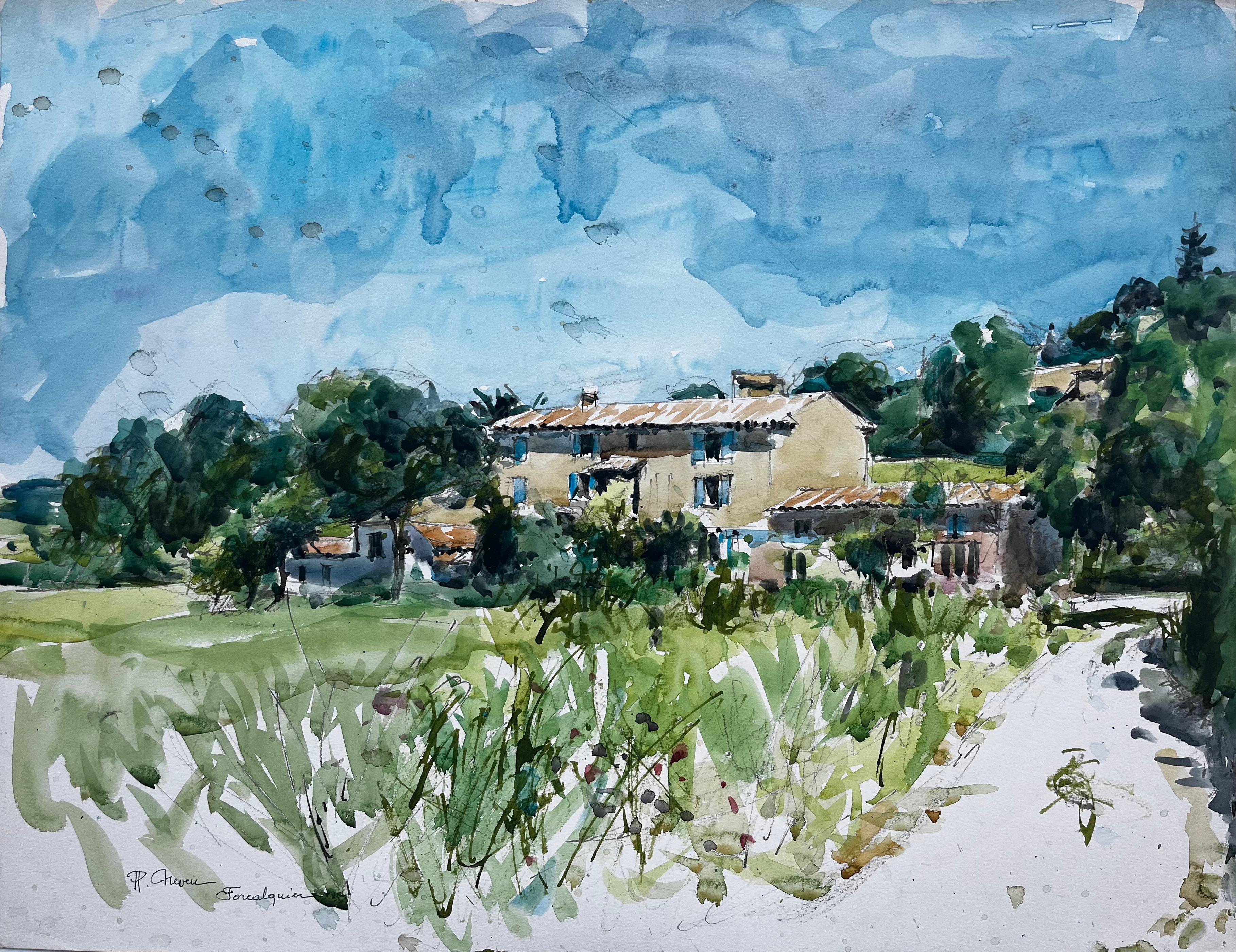Forcalquier Provence Village Landscape Watercolour