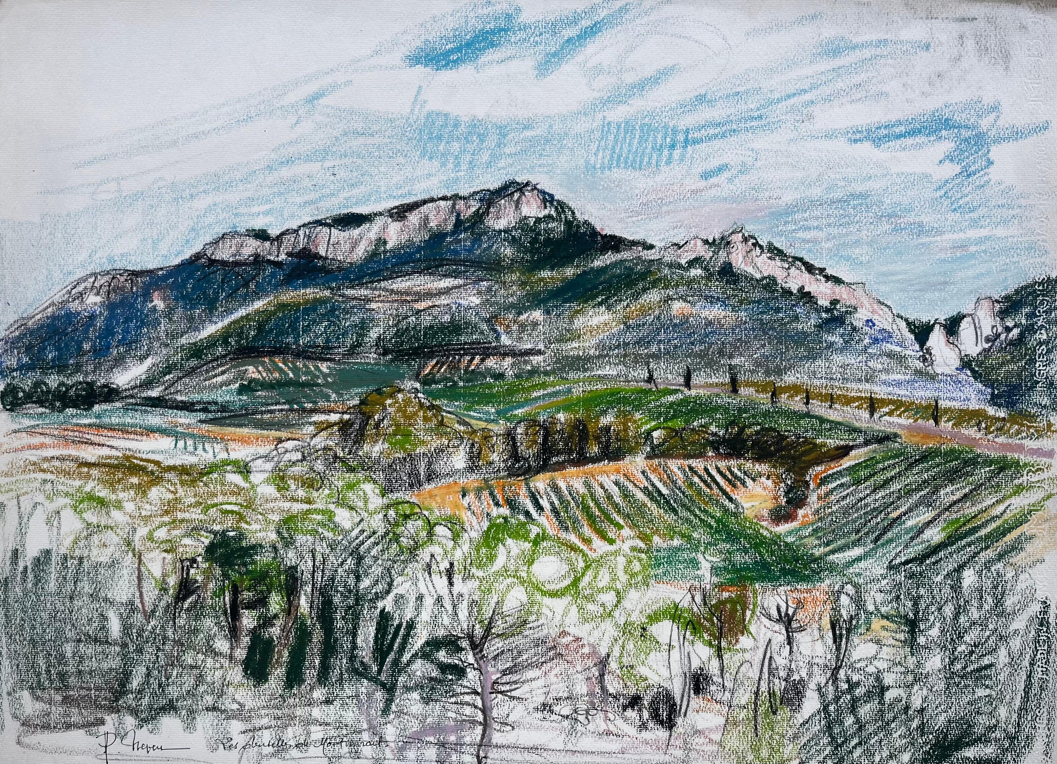 Vaucluse Provence Mountain Landscape Pastel Drawing Pierre Neveu
