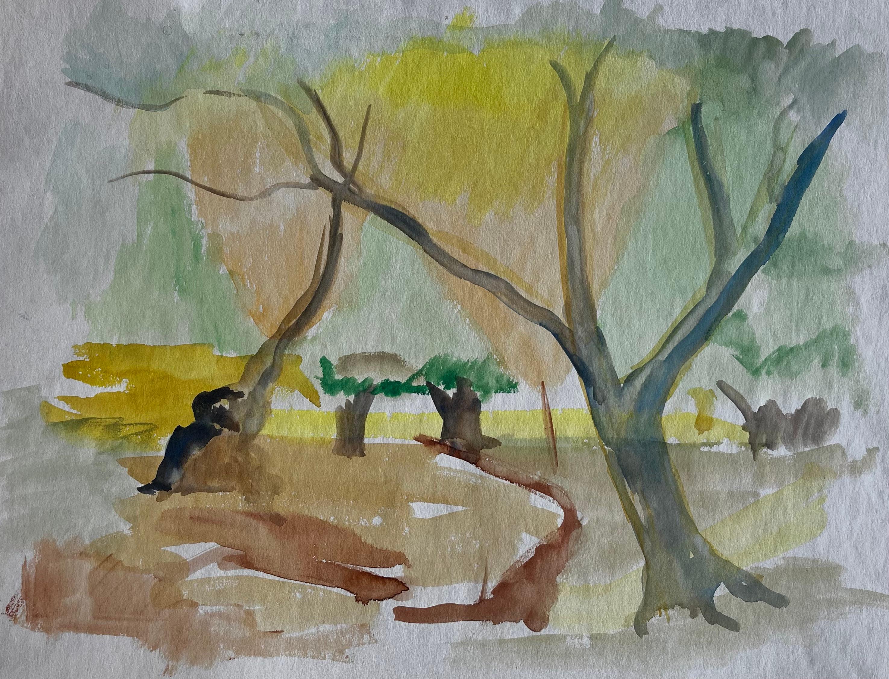 English Woodland Trees Landscape Watercolour Countryside Painting
