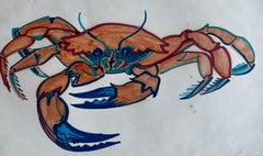 Vintage Crab Illustration Marker Drawing Blue Orange Marine Artwork