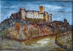 Paesaggio francese Chateau Vaucluse Acquerello Inchiostro Castello Hill Bernard Labbe