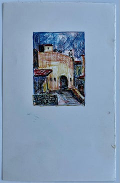 Cour méditerranéenne Arcade Dessin à l'encre Petite étude architecturale