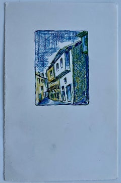 Escena callejera mediterránea Dibujo a tinta Pequeño estudio arquitectónico