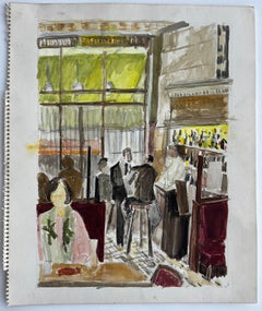 Paris Café Scene Watercolour Bar Restaurant Interior Figurative Painting