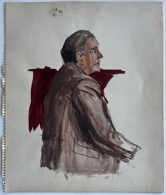 Seated Male Figure Profile Watercolour Portrait Study Expressive Figure Painting