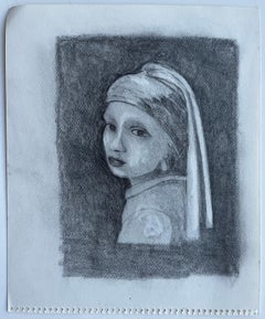Double Sided Portrait Study Girl With Pearl Earring Profile Drawing Charcoal