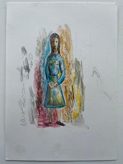 Estudio figurativo francés Mujer de pie Tinta Acuarela Dibujo Bernard Labbe