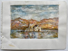 Fortezza costiera greca Paesaggio acquerello Studio di architettura mediterranea