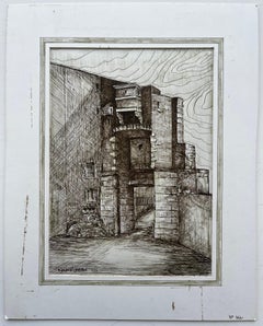 Französisches architektonisches Tor Tuschezeichnung 1986 von Bernard Labbe