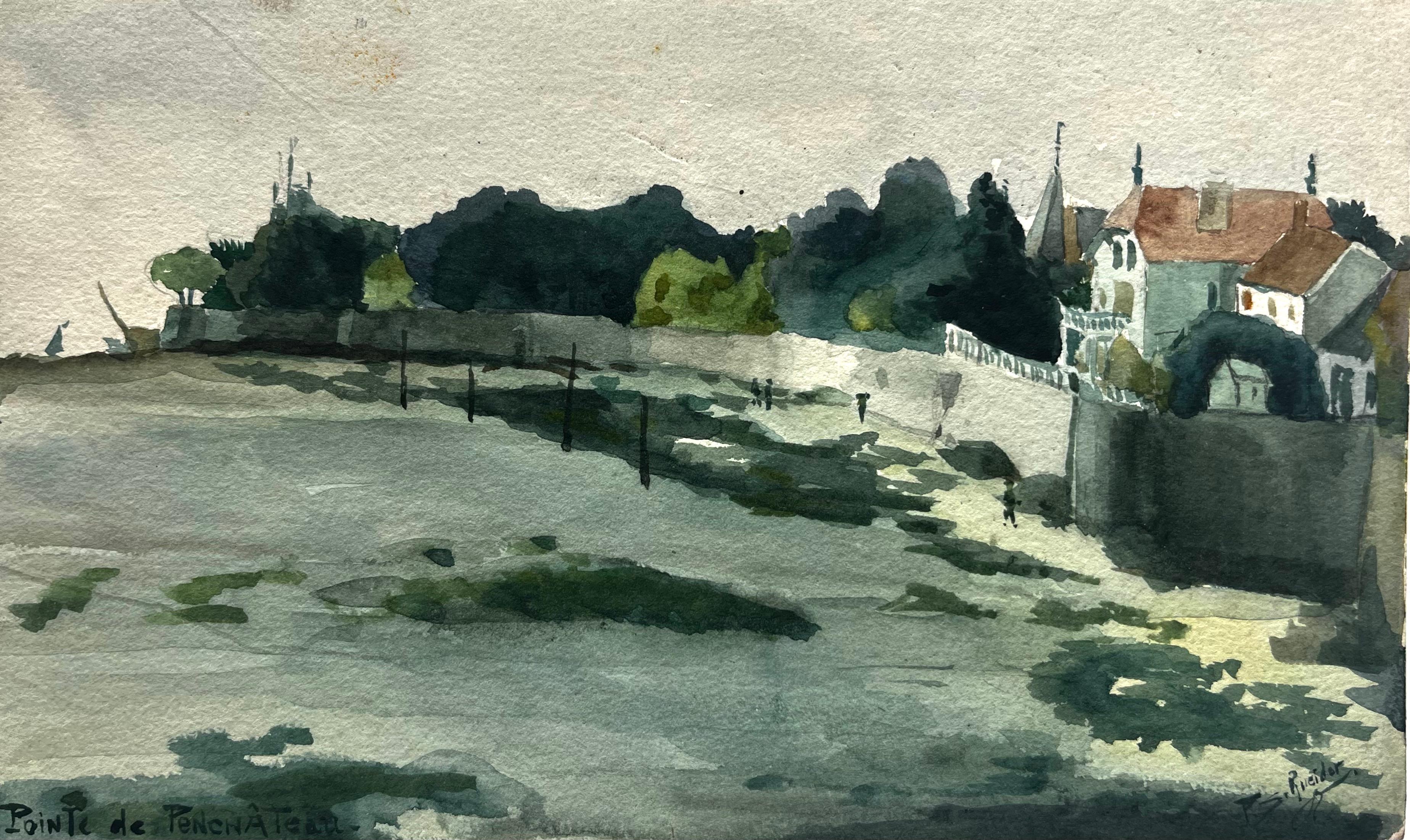 Pointe de Penchateau French Coastal Harbour Watercolor Landscape Painting