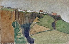 Gorge de Ronda Espagne Village à flanc de falaise Paysage Peinture aquarelle