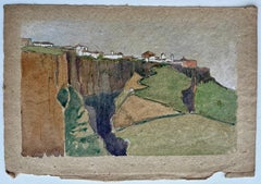 Gorge de Ronda Espagne Village à flanc de falaise Paysage Peinture aquarelle