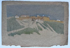 Porta della città spagnola Paesaggio Scena stradale Pittura ad acquerello Andalusia