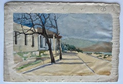 Spanish Coastal Road Trees House Landscape Watercolor Painting Ave Tenno