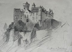 Château de Beynac Dordogne France Graphite Drawing