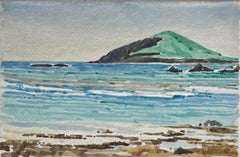 French Coastal Seascape Island Beach Ocean Watercolor Sketch