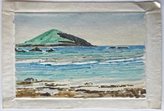 French Coastal Seascape Island Beach Ocean Watercolor Sketch