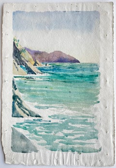 French Coastal Cliffs Seascape Beach Ocean Watercolor Sketch
