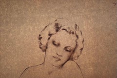 Portrait Young Woman Study After Leon Launay French Sepia Drawing Paper