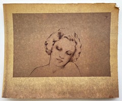 Portrait Young Woman Study After Leon Launay French Sepia Drawing Paper