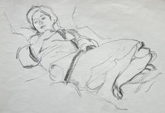 Reclining Female Figure Life Study Charcoal Drawing French Academic Paper