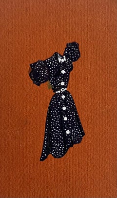 Black Polka Dot Dress Minimalist Fashion Study Gouache Painting Paper