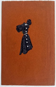 Black Polka Dot Dress Minimalist Fashion Study Gouache Painting Paper