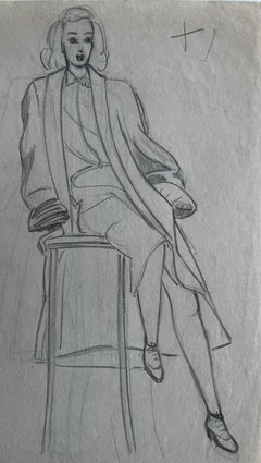 Double Sided Female Figure Portrait Studies Graphite Drawing French Paper