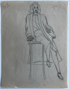 Double Sided Female Figure Portrait Studies Graphite Drawing French Paper