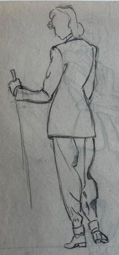 Double Sided Fashion Figure Studies Graphite Pencil Drawing French Paper