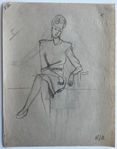 Double Sided Seated Female Figure Study Graphite Pencil Drawing French Paper